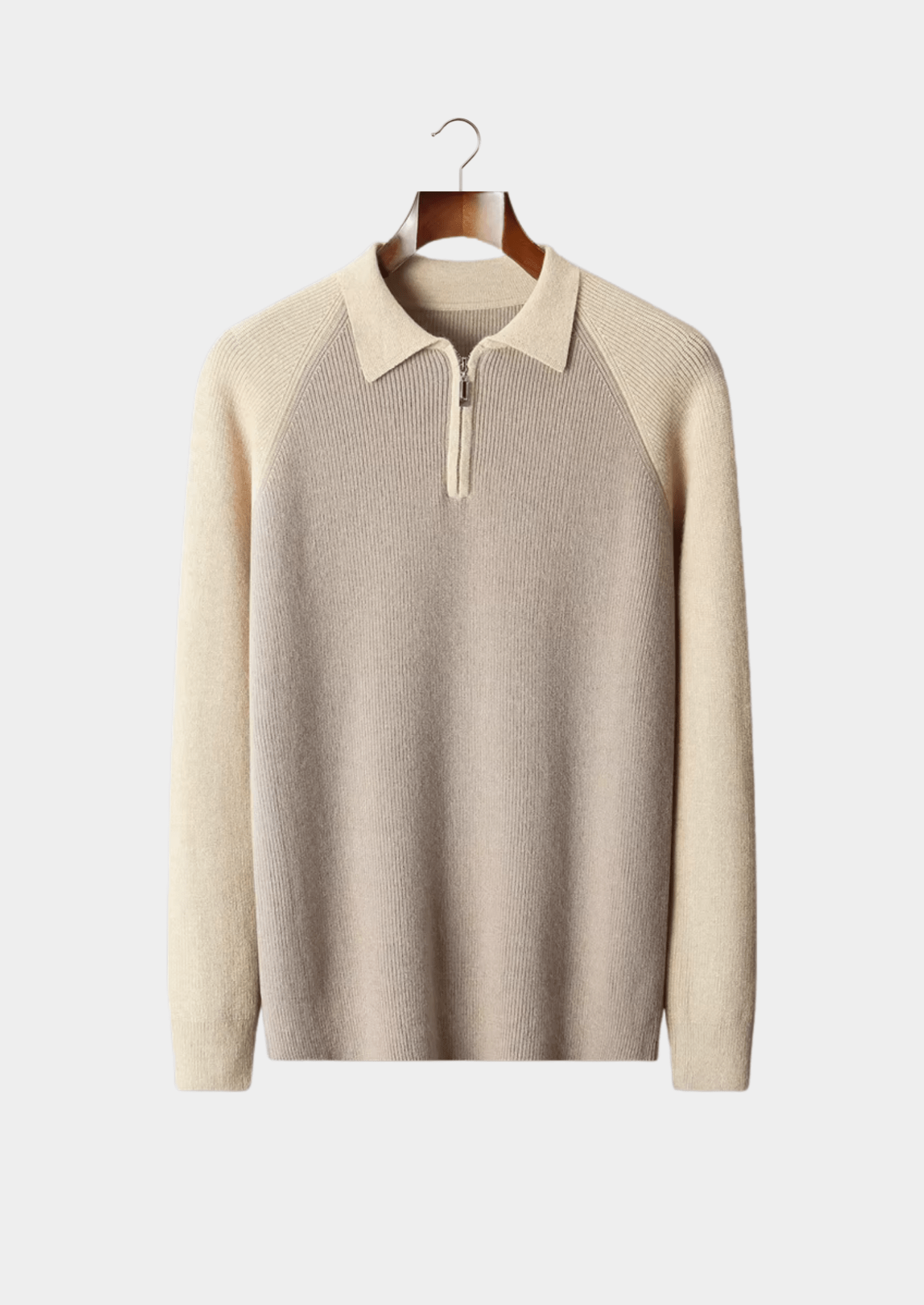 PURE EXTRA - FINE MERINO WOOL TWO TONE ZIPPER SWEATER POLO - Derada